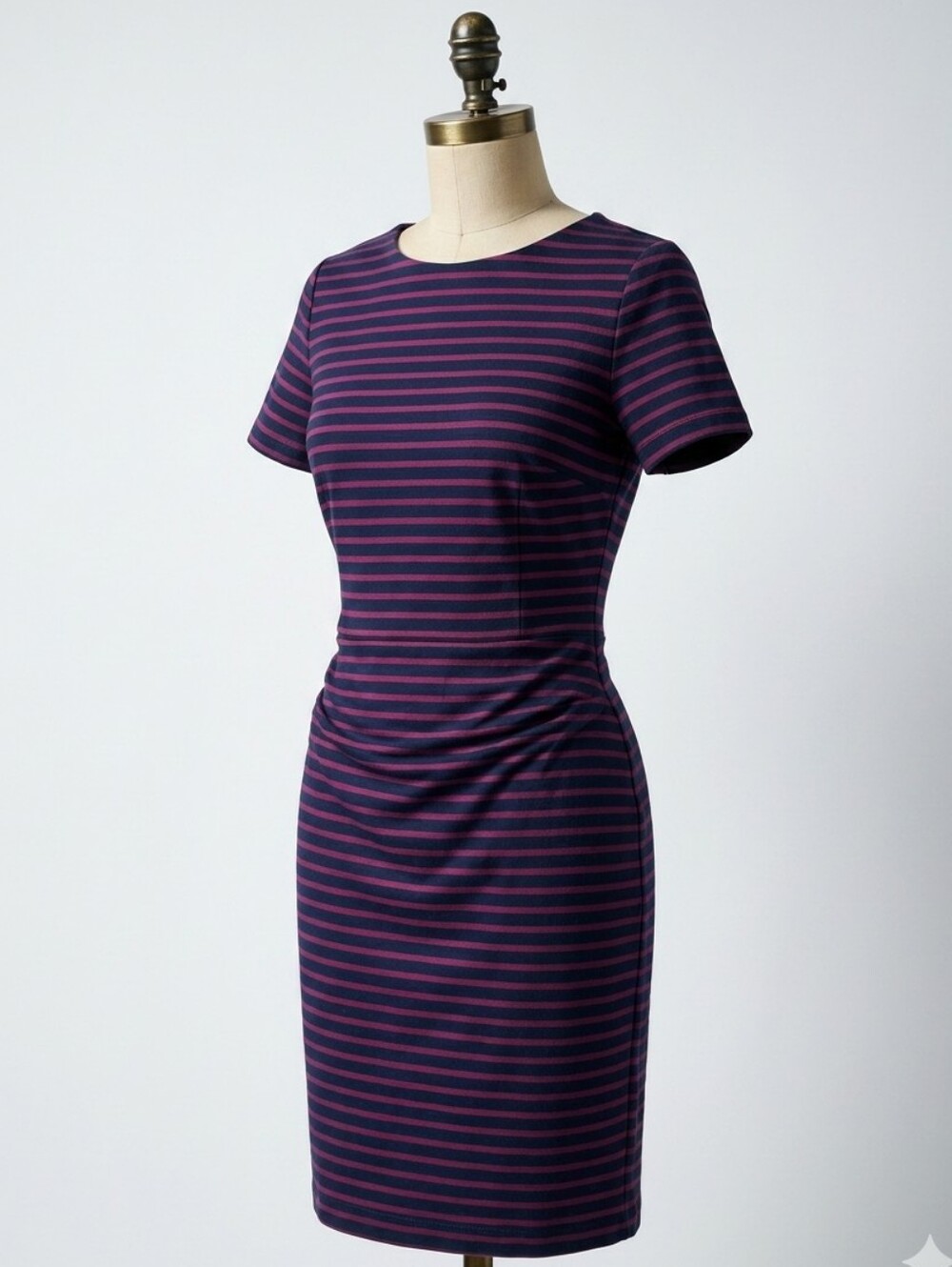 BANANA REPUBLIC Navy Plum Striped Low Scoop Back Sheath Dress 4